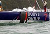 With shore crew onboard bringing her into pot, the damage to Bobst Group-Armor lux can seen clearly - the delaminating section in the bow just flaps in the wind.