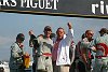 Louis Vuitton Cup 2003: Alinghi Swiss Challenge beat Oracle BMW Racing 5 races to 1 in the finals to win the Louis Vuitton Cup<br><br>Alinghi syndicate head Ernesto Bertarelli celebrates with Louis Vuitton Cup's Bruno Trouble.