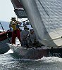 Louis Vuitton Cup 2003: Alinghi Swiss Challenge beat Oracle BMW Racing 5 races to 1 in the finals to win the Louis Vuitton Cup<br><br>Umpire onboard Alinghi behind skipper Russell Coutts