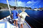 Keeping a lookout on the bow as we come in to Gustavia Habour, St Barths