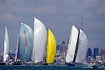 The Millenium Cup Regatta<br>Auckland, to Kawau Island race, New Zealand<br>The super yachts get off to a great start with the auckland city sky line as a backdrop