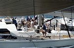The Millenium Cup Regatta<br>Auckland, to Kawau Island race, New Zealand<br>The crew of Mari Cha III work together in the cockpit to sail the huge ketch