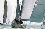 The Millenium Cup Regatta<br>Auckland, to Kawau Island race, New Zealand<br>The super yachts reach out the Rangitoto chanell with silver Tip in the foreground